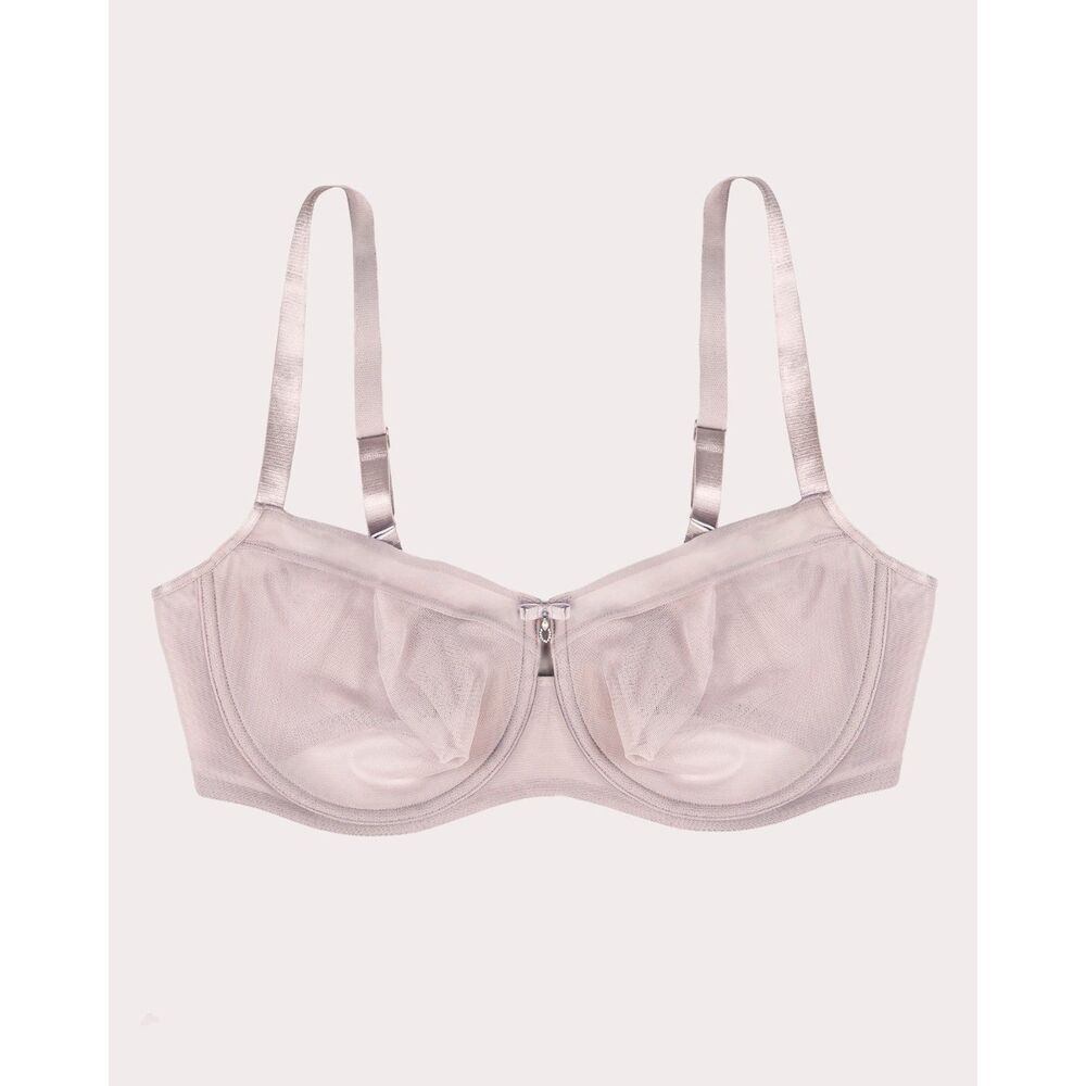 NWT Curvy Couture Sheer Mesh Unlined Balconette Bra Bark Beige 38C 1611
